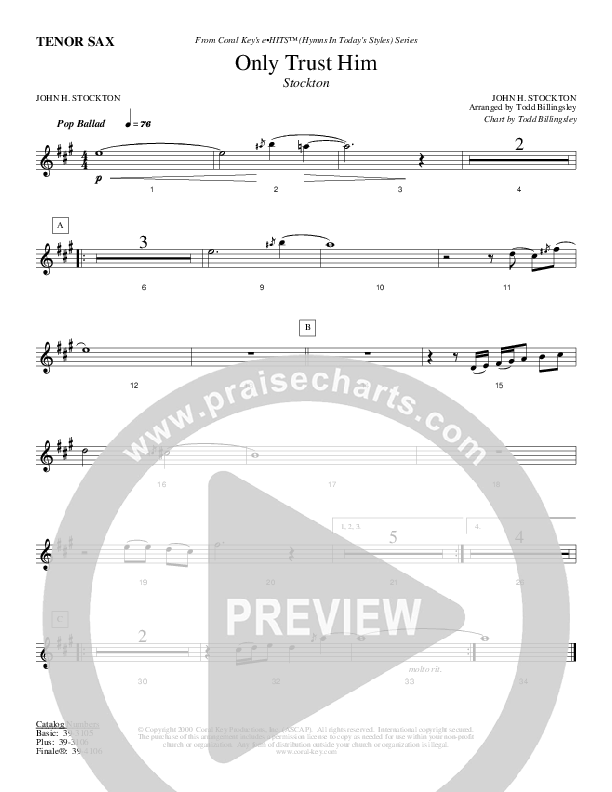 Only Trust Him Tenor Sax 2 (Todd Billingsley)