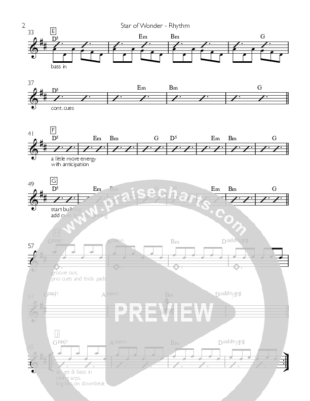 Star Of Wonder (Thy Perfect Light) (Single) Rhythm Chart (Valley Worship)