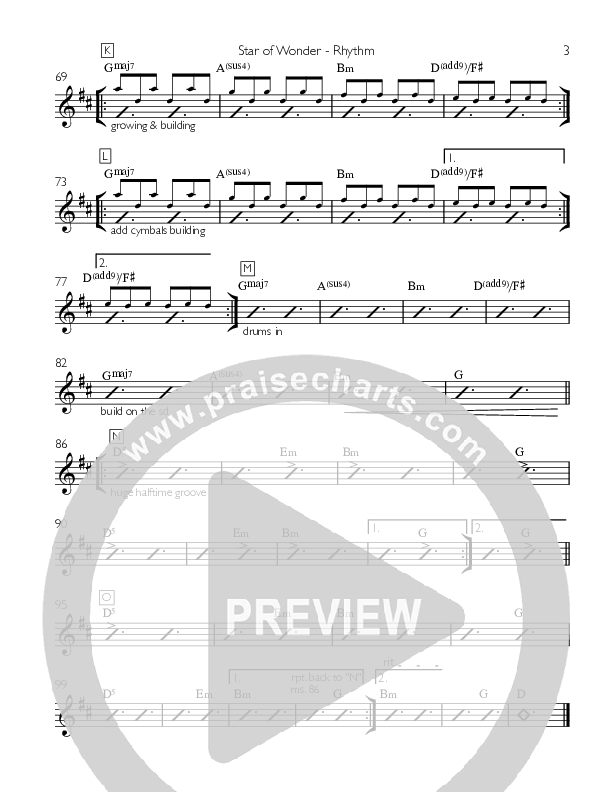 Star Of Wonder (Thy Perfect Light) (Single) Rhythm Chart (Valley Worship)