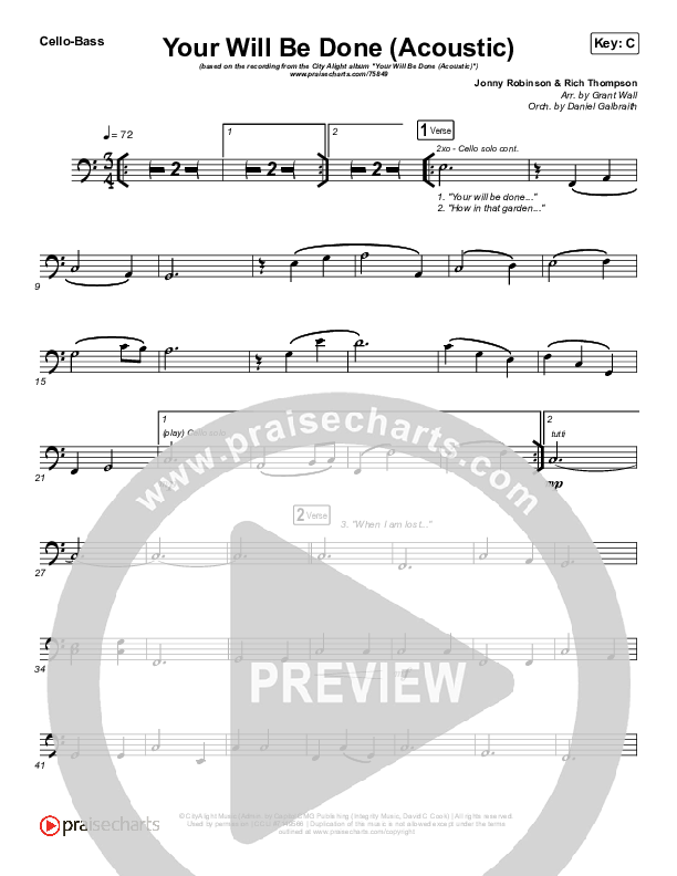 Your Will Be Done (Acoustic) Cello/Bass (CityAlight)