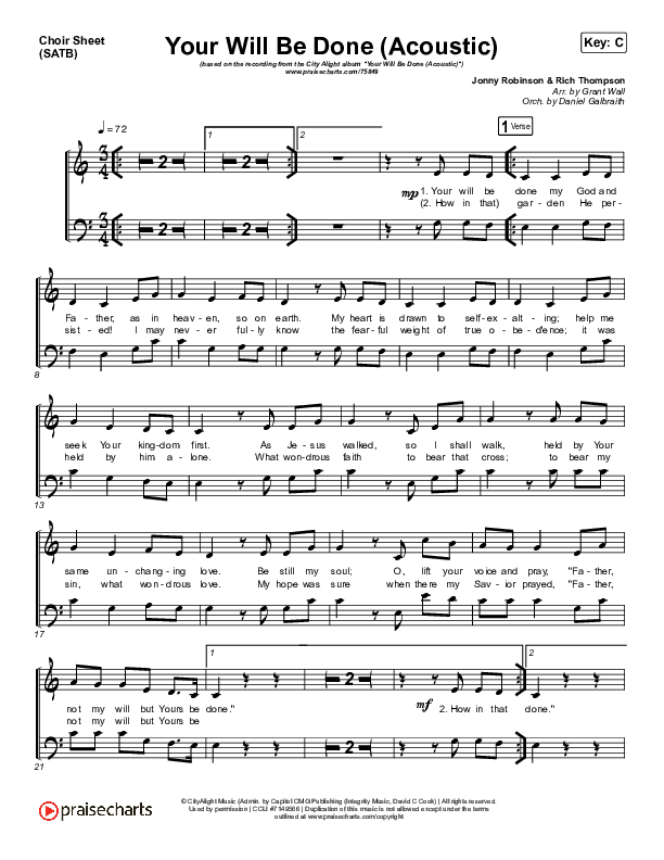 Your Will Be Done (Acoustic) Choir Sheet (SATB) (CityAlight)