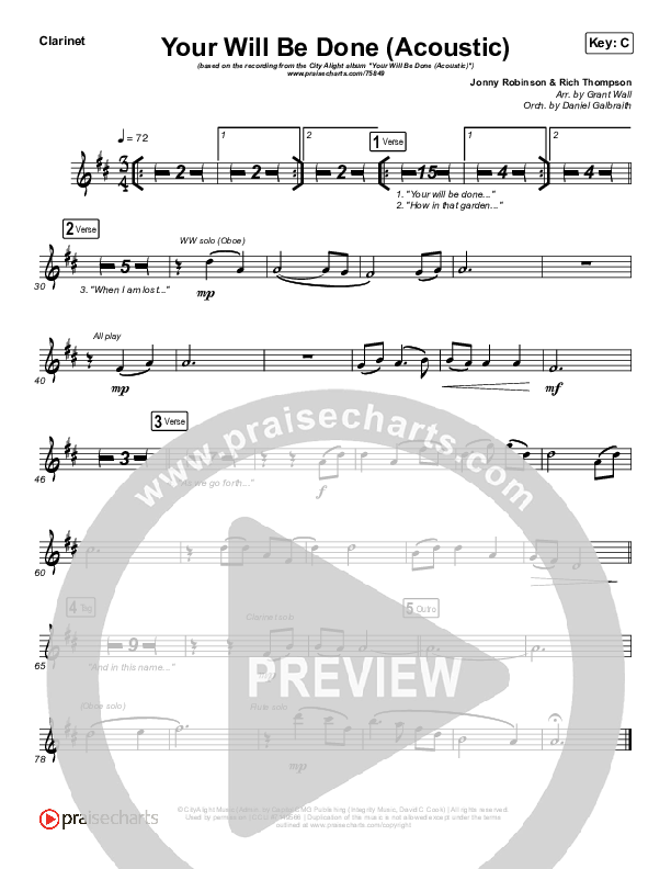 Your Will Be Done (Acoustic) Clarinet (CityAlight)