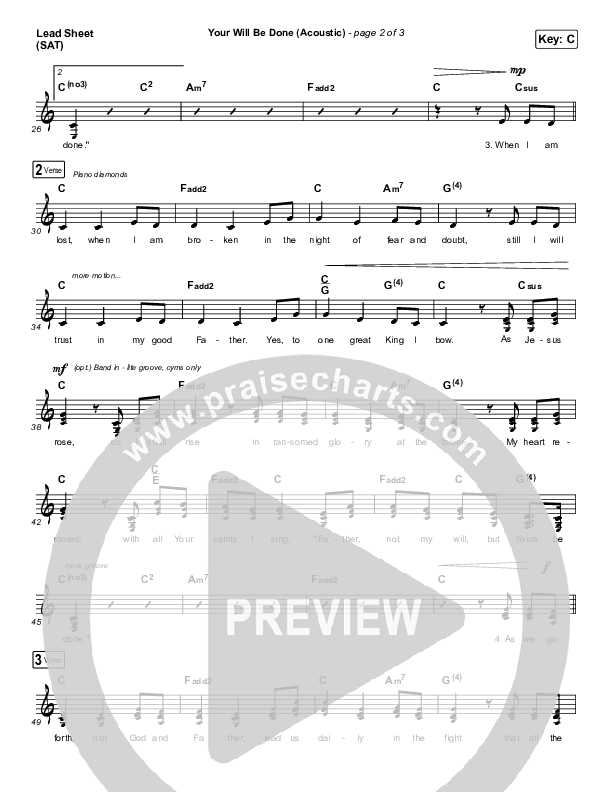 Your Will Be Done (Acoustic) Lead Sheet (SAT) (CityAlight)