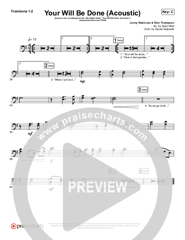 Your Will Be Done (Acoustic) Trombone 1/2 (CityAlight)