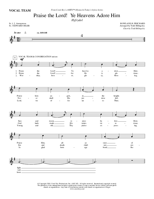 Praise The Lord Ye Heavens Adore Him Choir Sheet (Todd Billingsley)