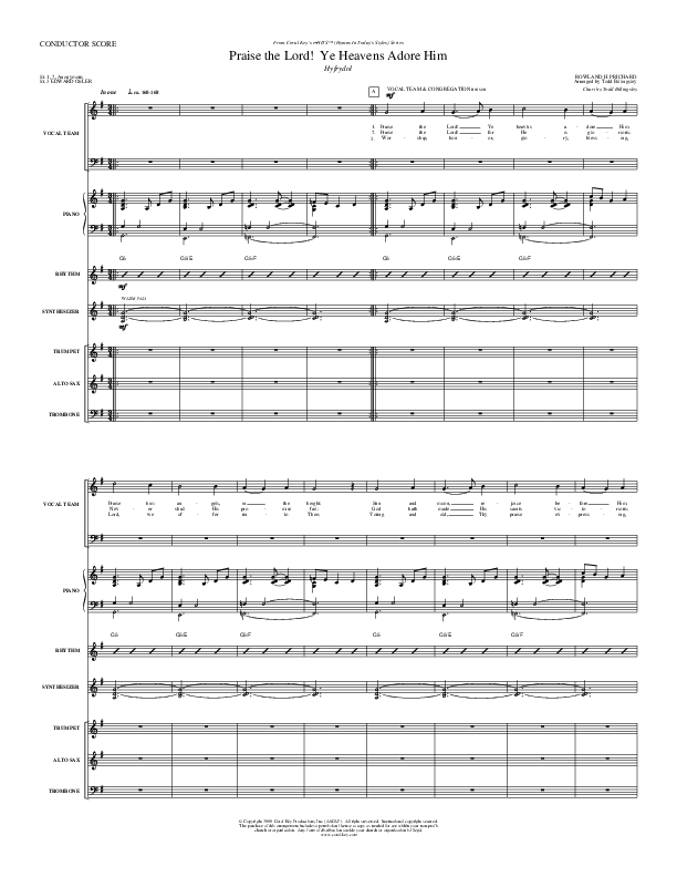 Praise The Lord Ye Heavens Adore Him Conductor's Score (Todd Billingsley)