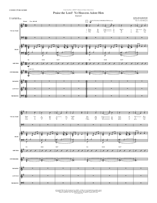 Praise The Lord Ye Heavens Adore Him Orchestration (Todd Billingsley)
