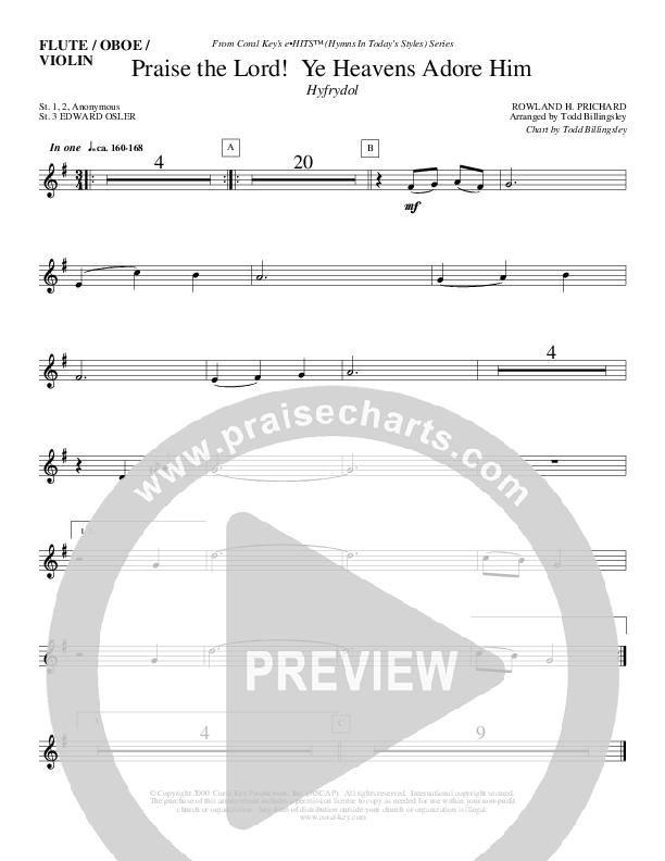 Praise The Lord Ye Heavens Adore Him Flute/Oboe (Todd Billingsley)