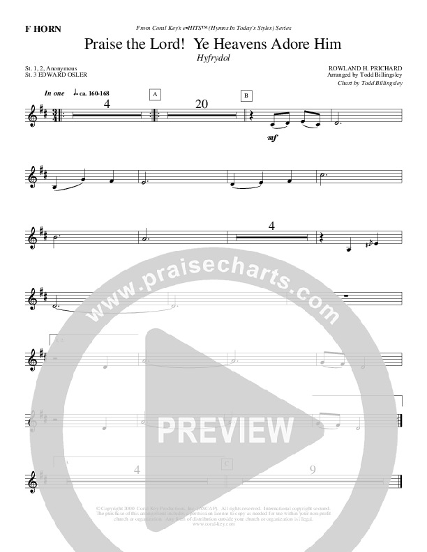 Praise The Lord Ye Heavens Adore Him French Horn (Todd Billingsley)