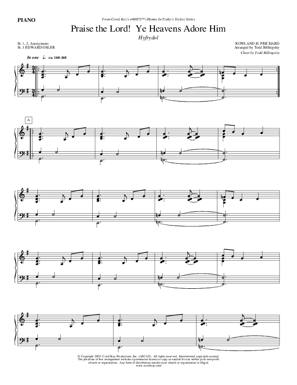 Praise The Lord Ye Heavens Adore Him Piano Sheet (Todd Billingsley)