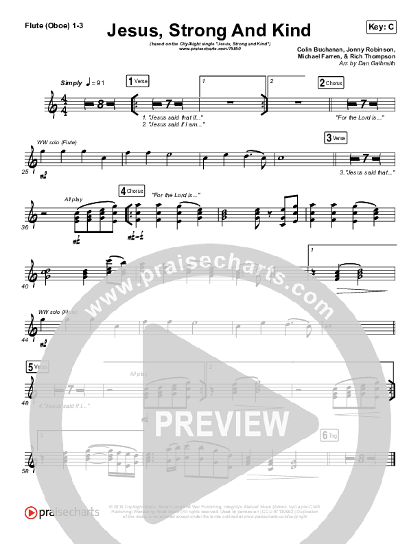 Jesus Strong And Kind Flute/Oboe Sheet Music PDF (CityAlight) PraiseCharts