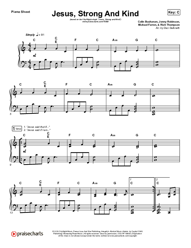 Jesus Strong And Kind Piano Sheet (CityAlight)