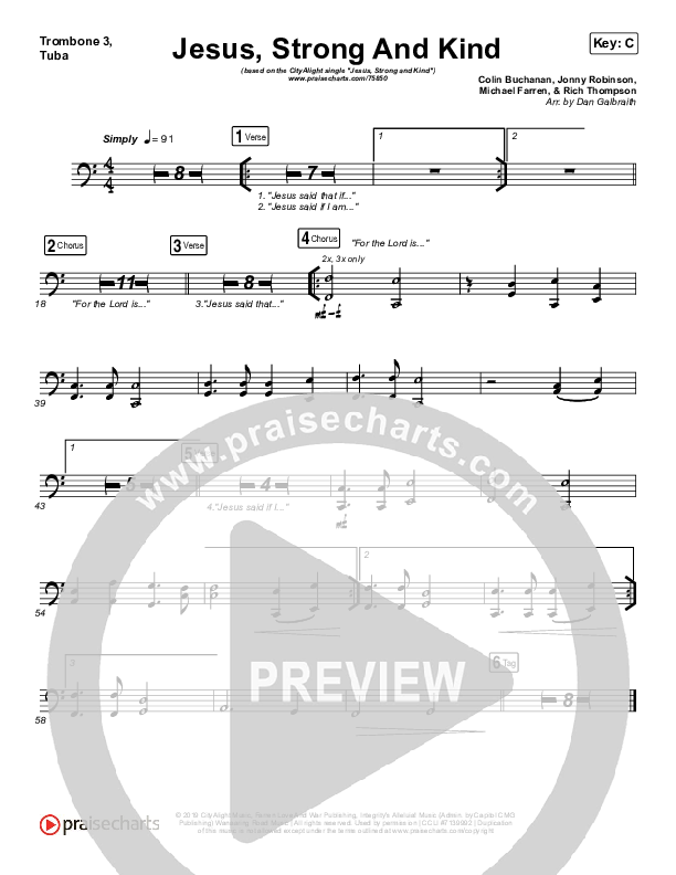 Jesus Strong And Kind Trombone 3/Tuba (CityAlight)