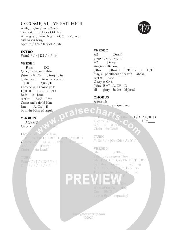 O Come All Ye Faithful Chord Chart (Grace Worship)