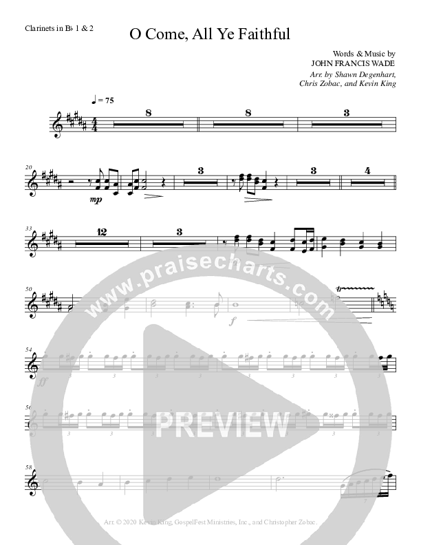 O Come All Ye Faithful Clarinet 1/2 (Grace Worship)