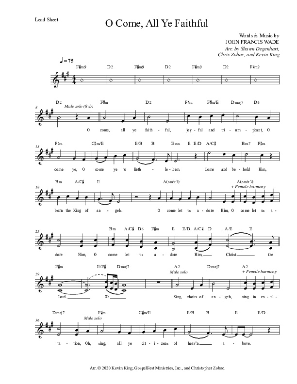 O Come All Ye Faithful Lead Sheet (Grace Worship)