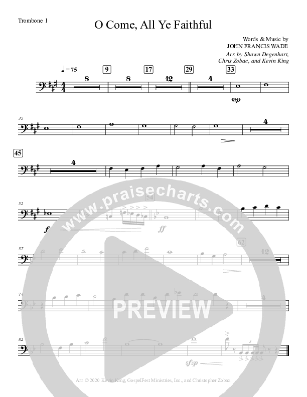 O Come All Ye Faithful Trombone 1 (Grace Worship)