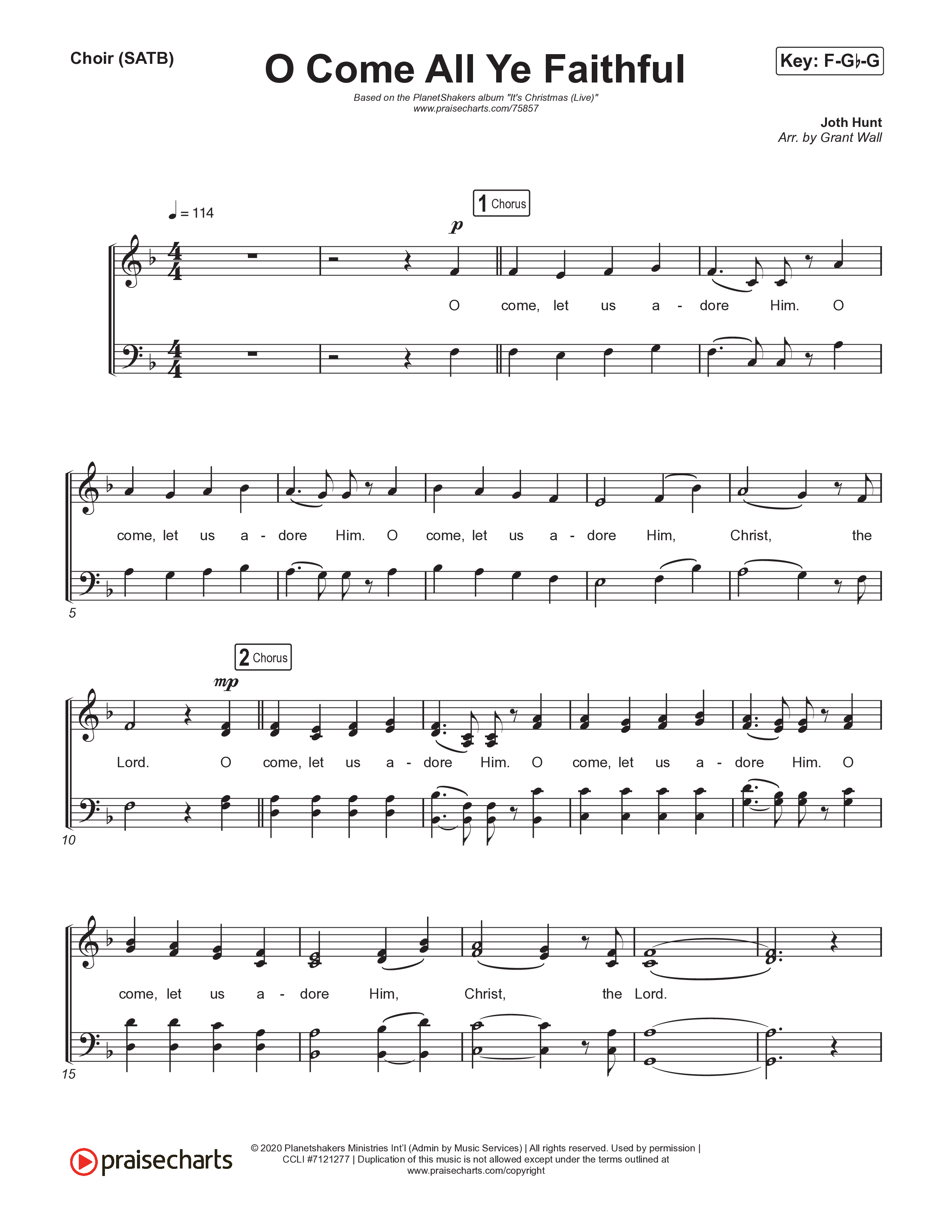 O Come All Ye Faithful (Live) Choir Sheet (SATB) (Planetshakers)
