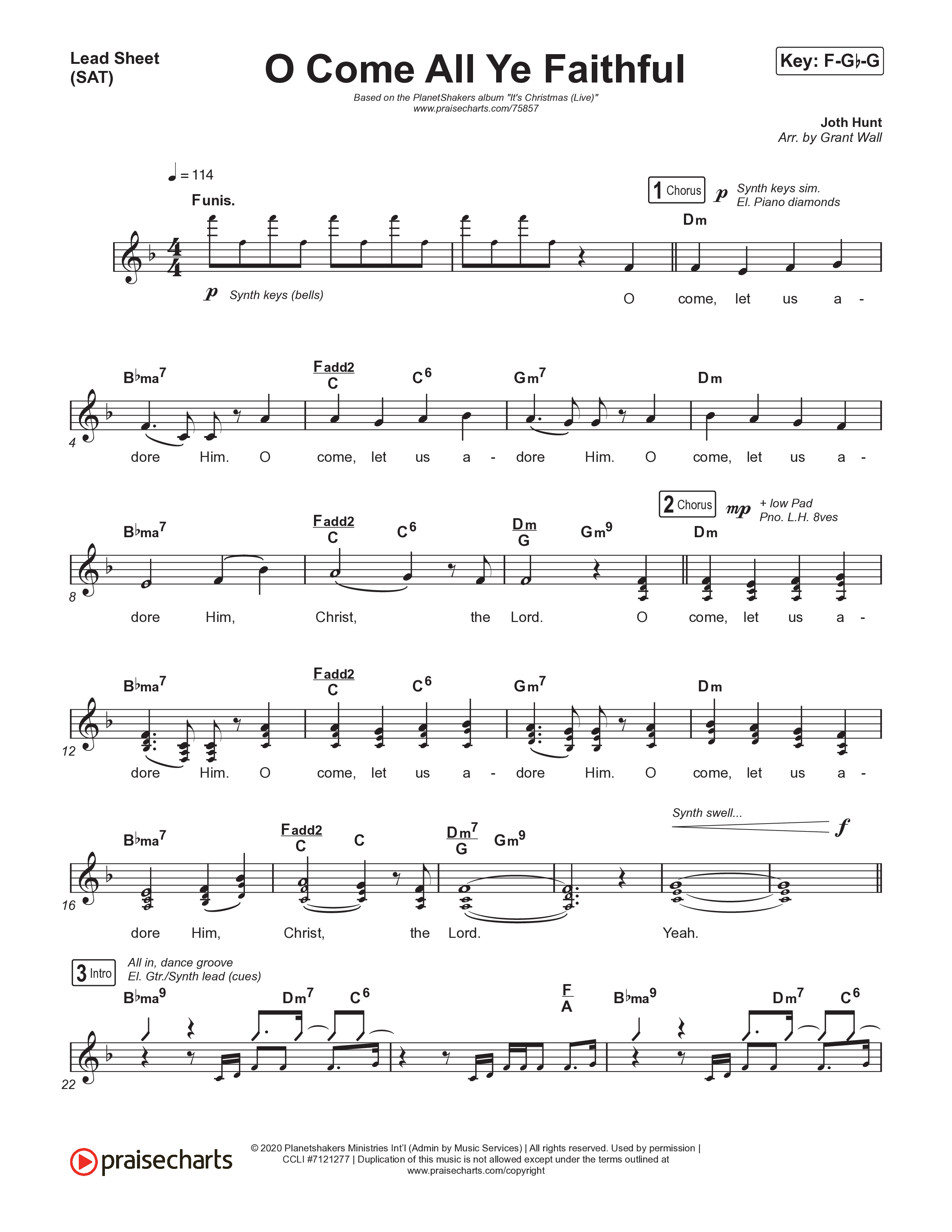 O Come All Ye Faithful (Live) Lead Sheet (SAT) (Planetshakers)