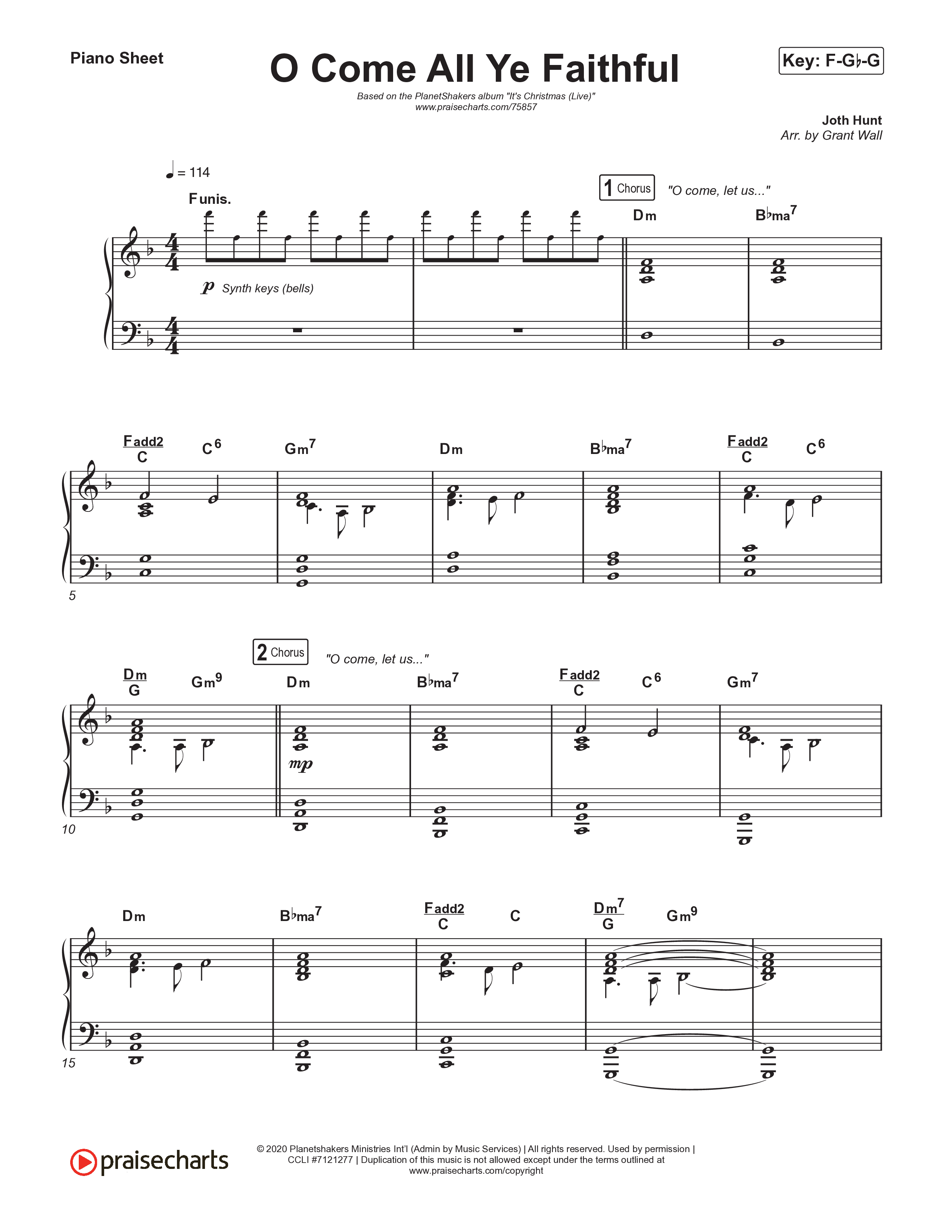 O Come All Ye Faithful (Live) Piano Sheet (Planetshakers)
