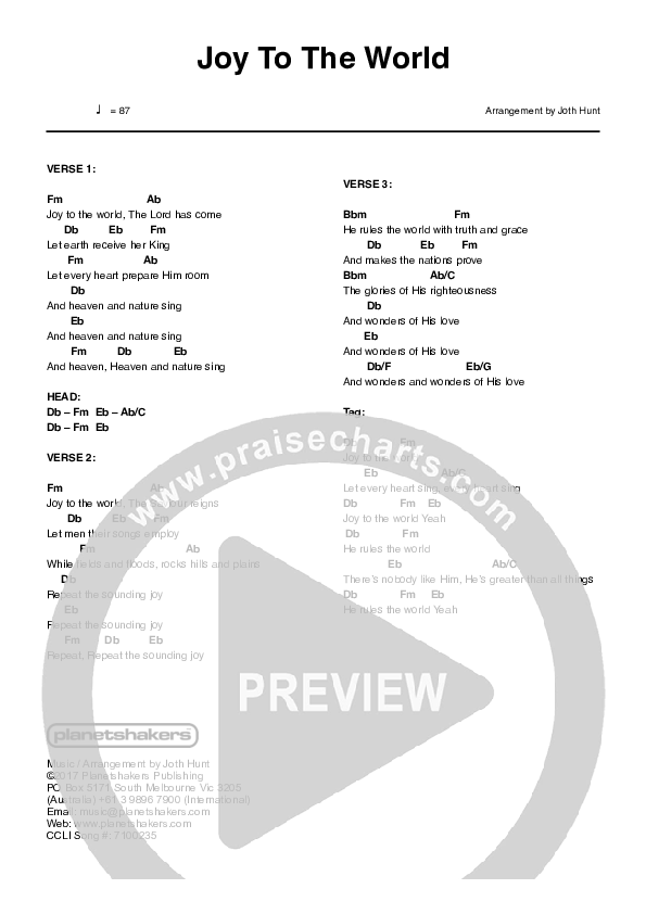 Joy To The World (Live) Chords PDF (Planetshakers) - PraiseCharts