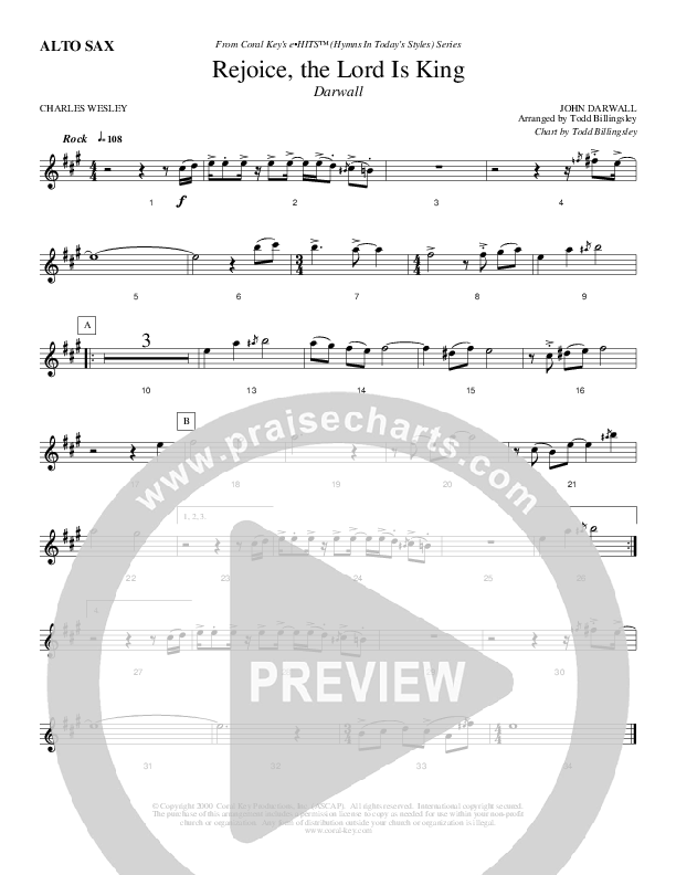 Rejoice The Lord Is King Alto Sax (Todd Billingsley)