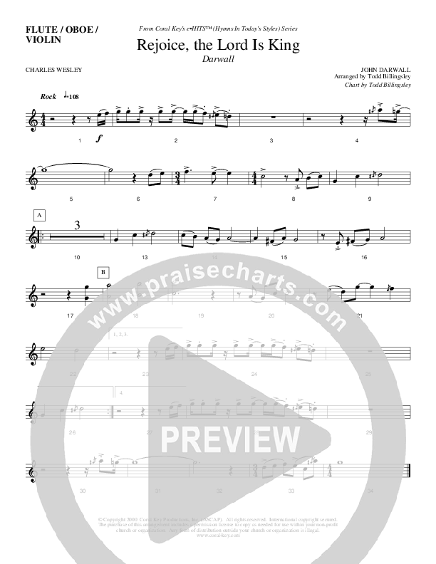 Rejoice The Lord Is King Flute/Oboe (Todd Billingsley)