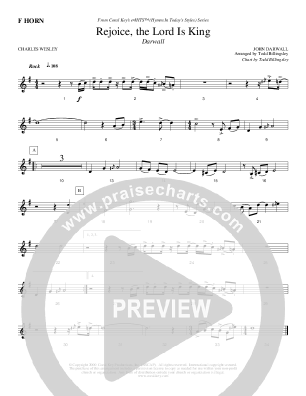 Rejoice The Lord Is King French Horn (Todd Billingsley)