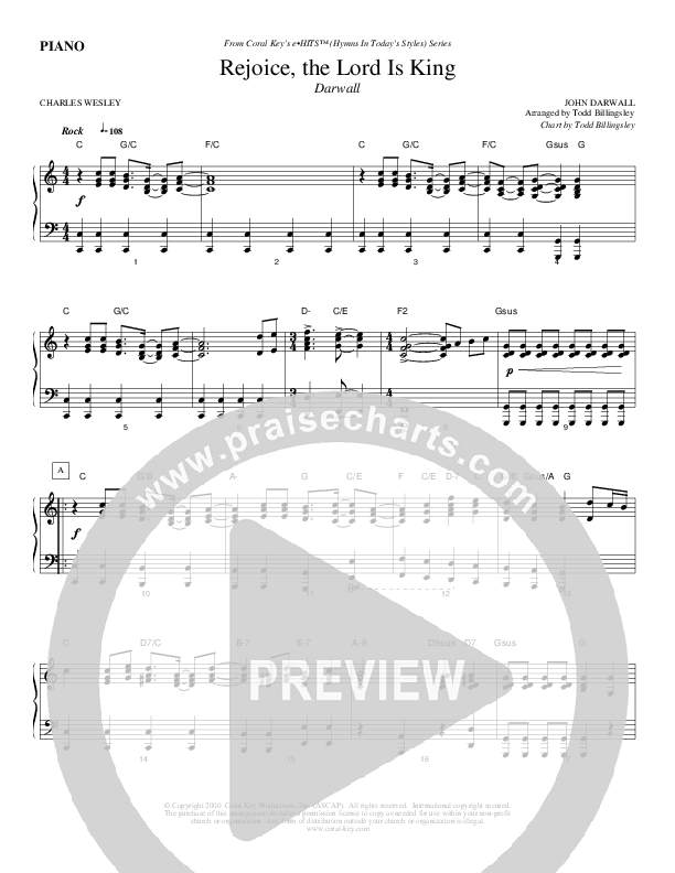 Rejoice The Lord Is King Piano Sheet (Todd Billingsley)