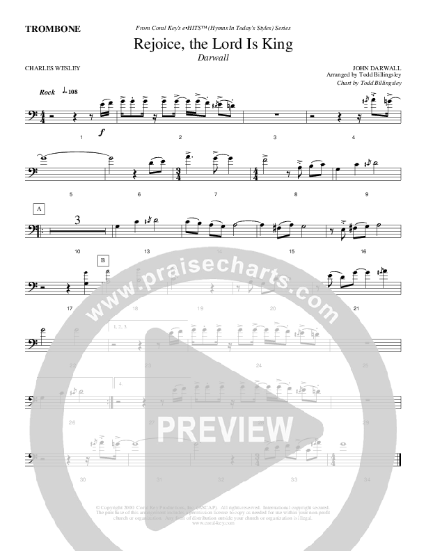 Rejoice The Lord Is King Trombone (Todd Billingsley)