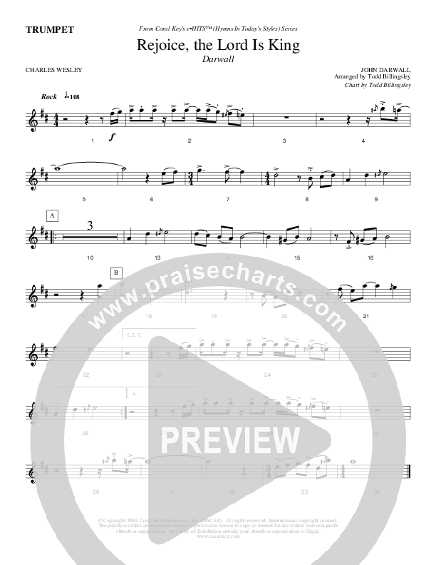 Rejoice The Lord Is King Trumpet (Todd Billingsley)