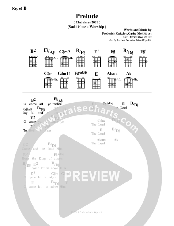 Prelude (O Come All Ye Faithful) Chord Chart (Saddleback Worship)