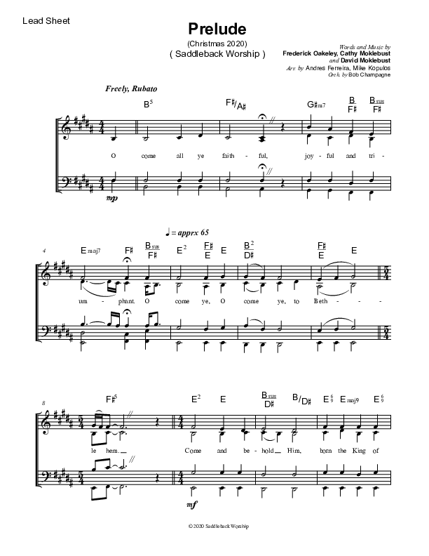 Prelude (O Come All Ye Faithful) Lead Sheet (SAT) (Saddleback Worship)