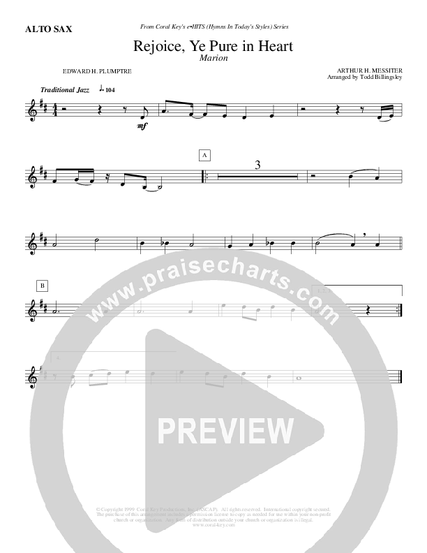 Rejoice Ye Pure In Heart Alto Sax (Todd Billingsley)