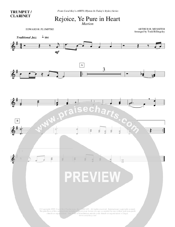 Rejoice Ye Pure In Heart Clarinet (Todd Billingsley)