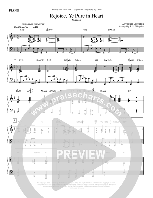 Rejoice Ye Pure In Heart Piano Sheet (Todd Billingsley)