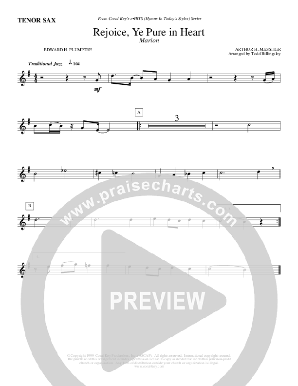 Rejoice Ye Pure In Heart Tenor Sax 2 (Todd Billingsley)