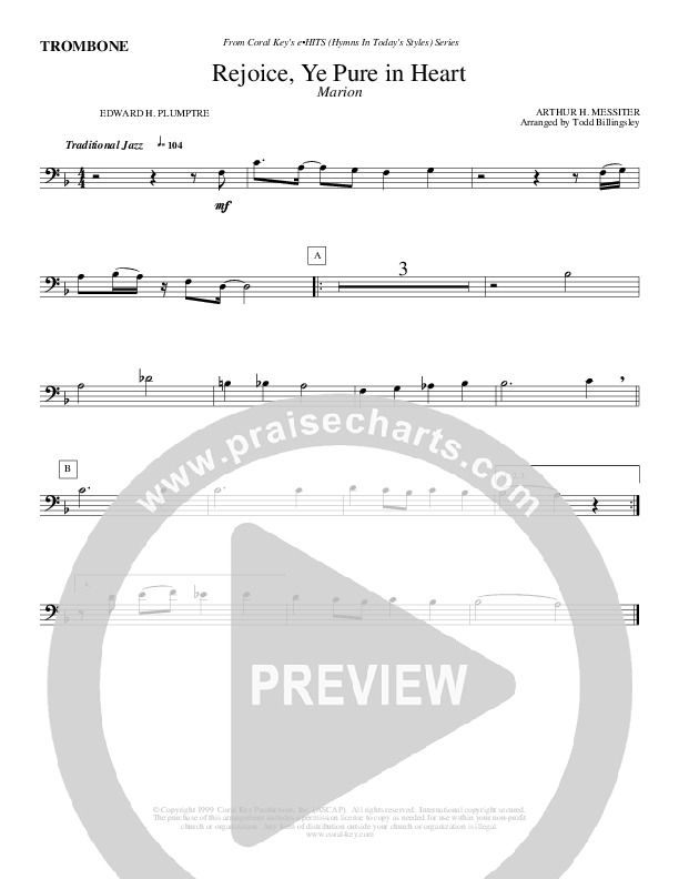 Rejoice Ye Pure In Heart Trombone (Todd Billingsley)