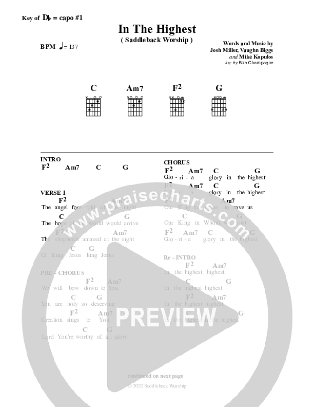 In The Highest Chord Chart (Saddleback Worship)