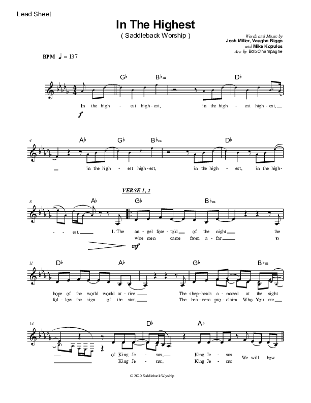 In The Highest Lead Sheet (SAT) (Saddleback Worship)