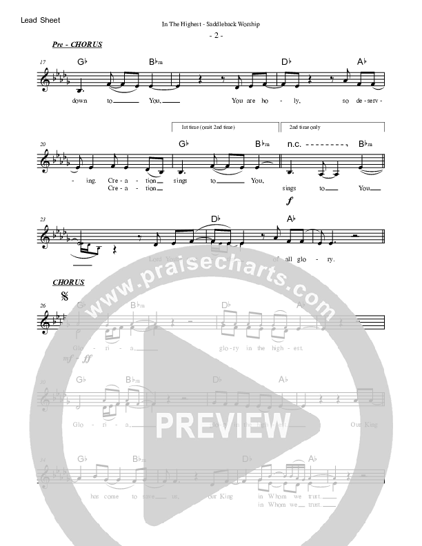 In The Highest Lead Sheet (SAT) (Saddleback Worship)