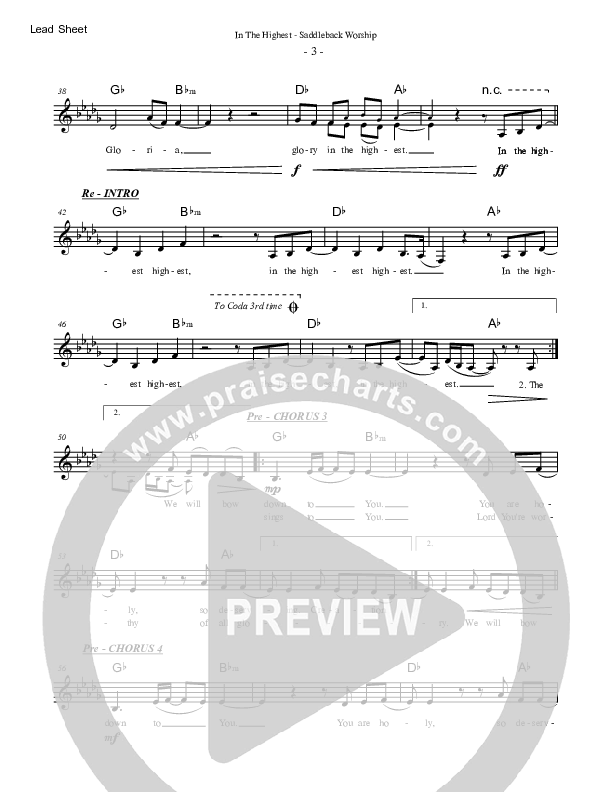 In The Highest Lead Sheet (SAT) (Saddleback Worship)
