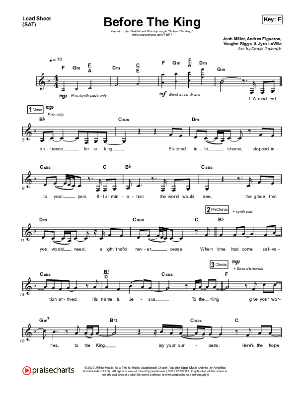Before The King Lead Sheet (SAT) (Saddleback Worship)