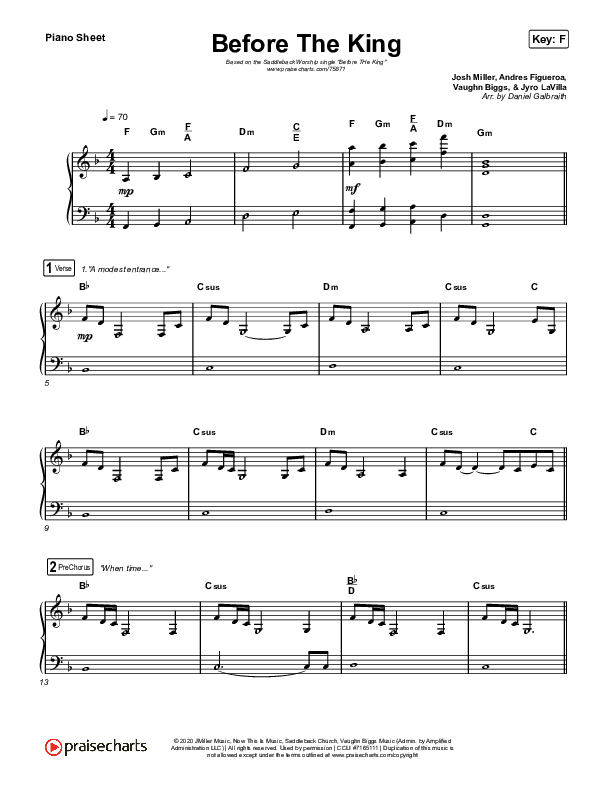 Before The King Piano Sheet (Saddleback Worship)