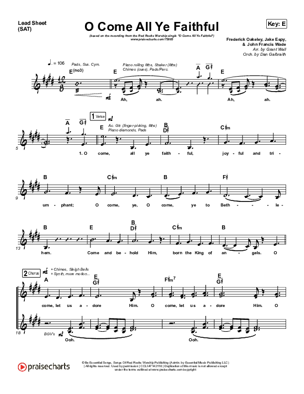 O Come All Ye Faithful Lead Sheet (SAT) (Red Rocks Worship)