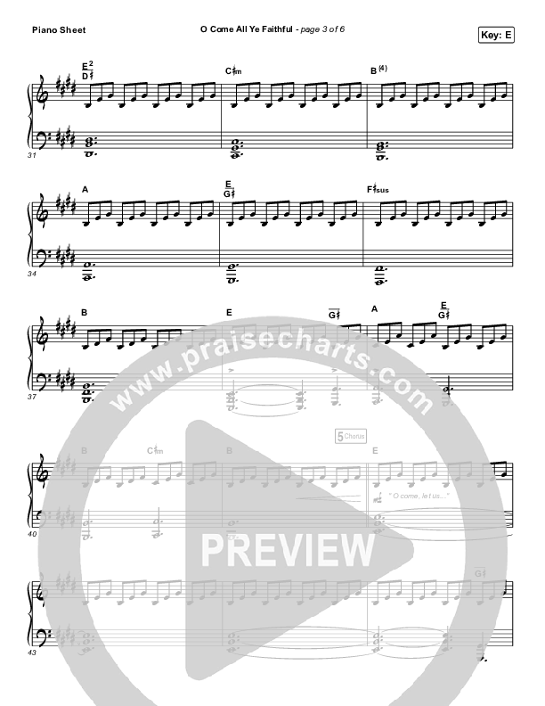 O Come All Ye Faithful Piano Sheet (Red Rocks Worship)