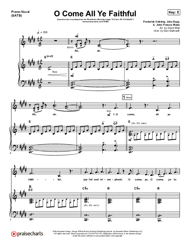 O Come All Ye Faithful Piano/Vocal Pack (Red Rocks Worship)