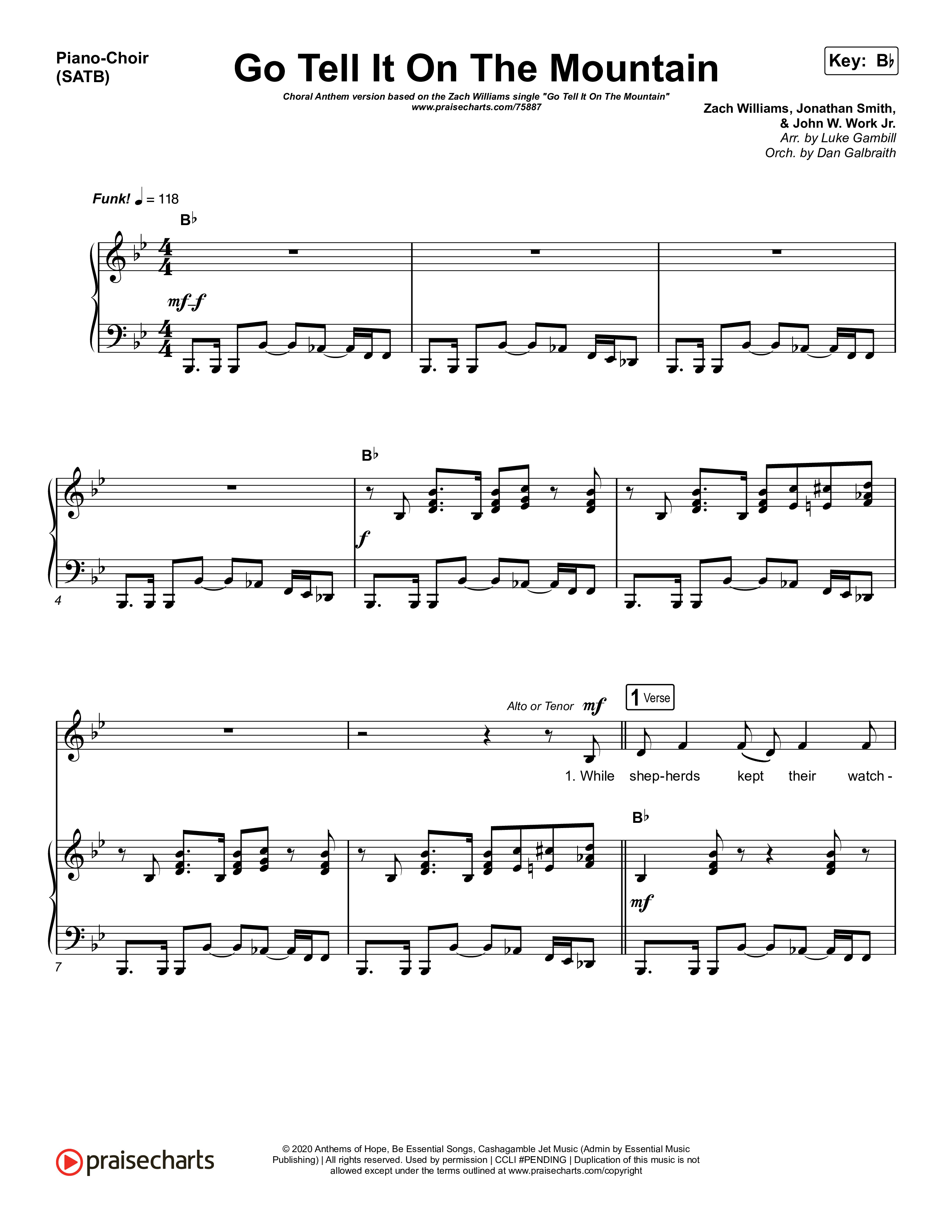 Go Tell It On The Mountain (Choral Anthem SATB) Piano/Choir (SATB) (Zach Williams / Arr. Luke Gambill)