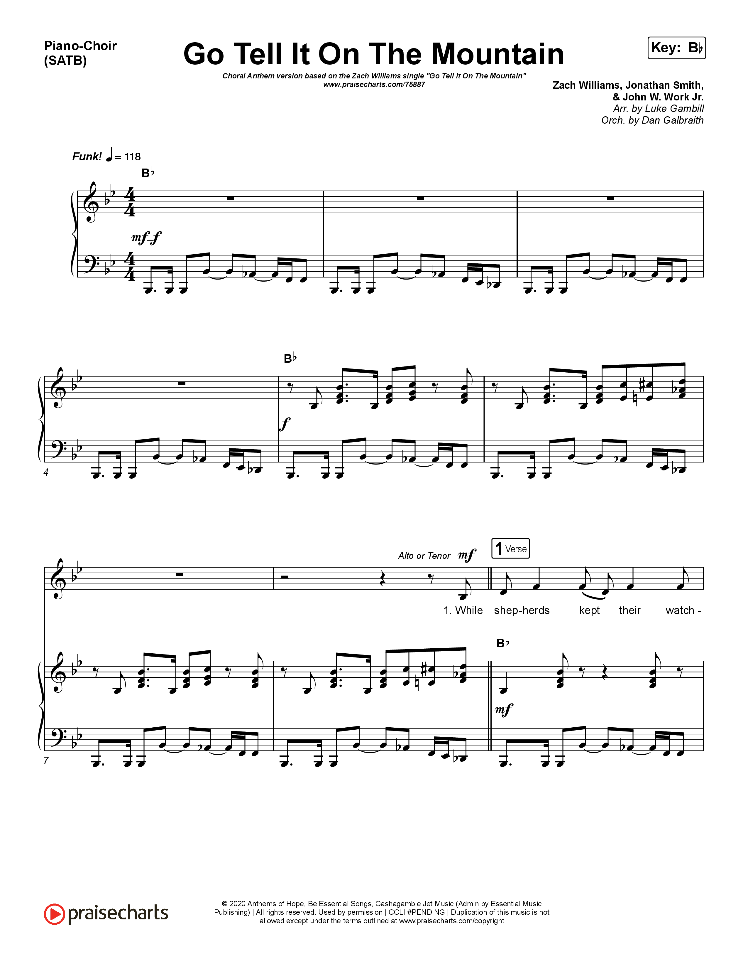 Go Tell It On The Mountain (Choral Anthem SATB) Piano/Vocal Pack (Zach Williams / Arr. Luke Gambill)
