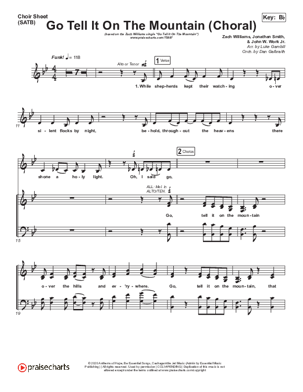 Go Tell It On The Mountain (Choral Anthem SATB) Choir Vocals (SATB) (Zach Williams / Arr. Luke Gambill)